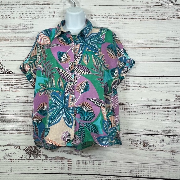 Cynthia Rowley Floral Linen Button Short Sleeve Shirt - Picture 1 of 12